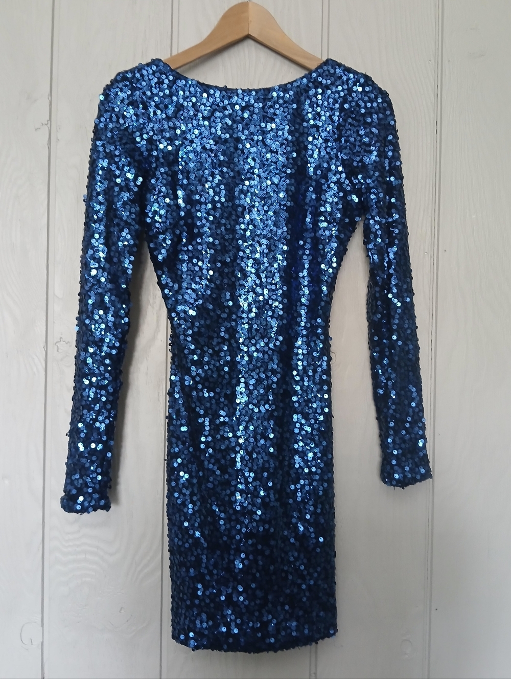 Dress The Population Nathalia Blue Sequin Long-Sleeve Bodycon Dress Medium